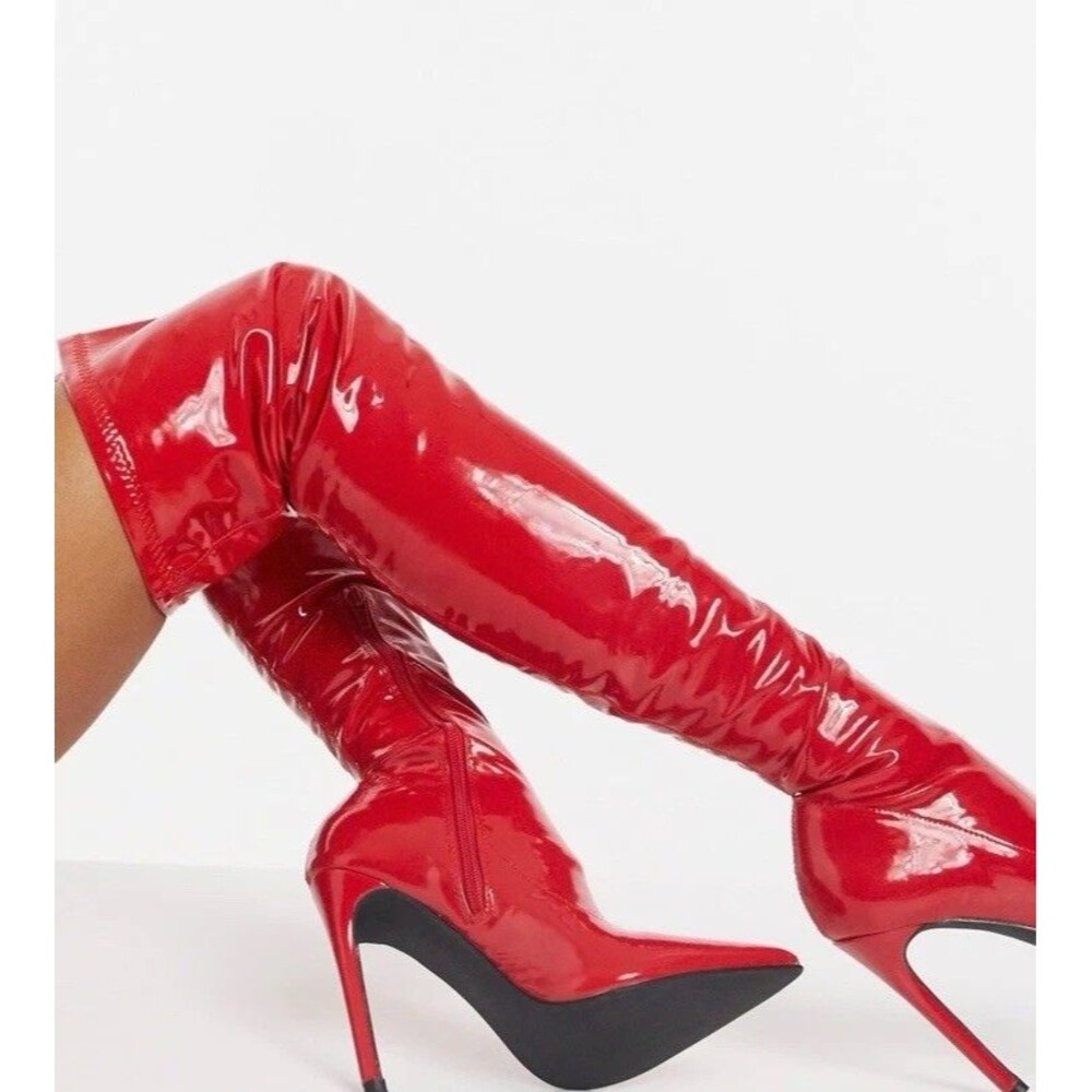 Jessica Simpson Women Over the Knee Stiletto Heel Dress Boot Red 5 1/2 M/36